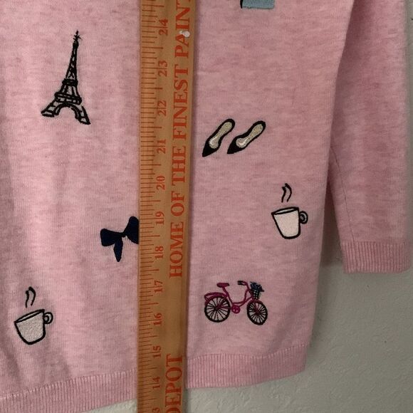 Talbots Pink Sweater Embroidered France Theme 3/4 Sleeve Size SP/2P - Picture 5 of 8